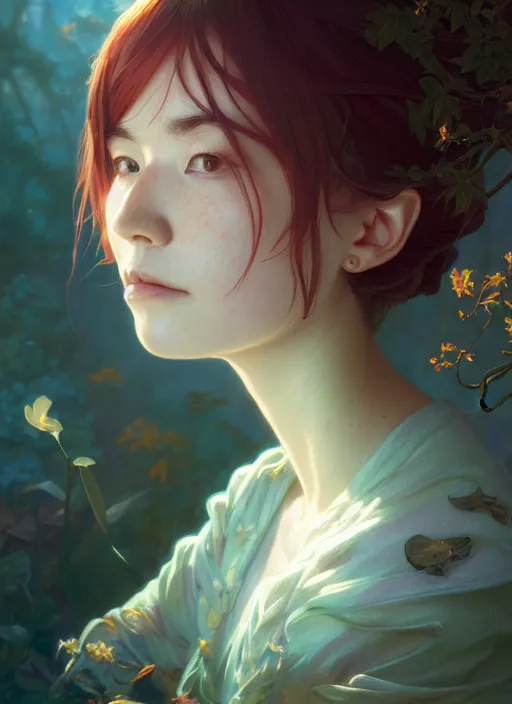 Image similar to highly detailed portrait of calliope mori, stephen bliss, unreal engine, greg rutkowski, loish, rhads, ferdinand knab, makoto shinkai and lois van baarle, ilya kuvshinov, rossdraws, tom bagshaw, alphonse mucha, global illumination, radiant light, detailed and intricate environment