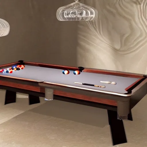 Image similar to a pool table with marbles for balls, photorealistic,