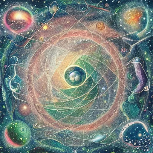 Image similar to the meaning of life, the universe, and everything visualized and illustrated into a single image, stunning visual, intricate detail