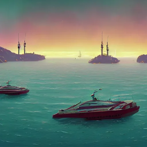 Prompt: yachts by simon stalenhag