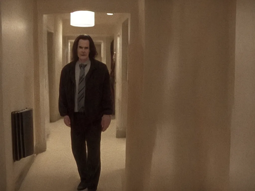 Image similar to Live Action Still of Bob from Twin Peaks, pixelated in The Shining, real life, hyperrealistic, ultra realistic, realistic, highly detailed, epic, HD quality, 8k resolution, body and headshot, film still