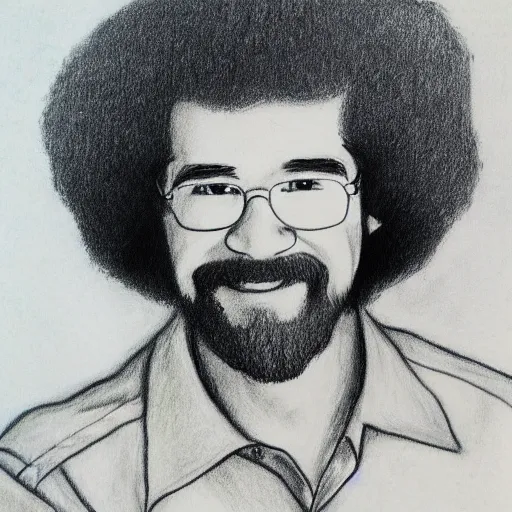 Prompt: an 8 year old drawing of bob ross