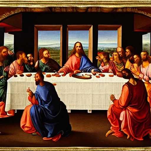 Prompt: the last supper, renaissance oil painting, 8 k, highly ornate intricate details, extreme detail,