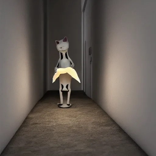 Prompt: cat made only out of bones, walking in an alley with a single lamp in it at night, 8 k, digital, calm, expressive, ray tracing, 4 k, highly detailed,