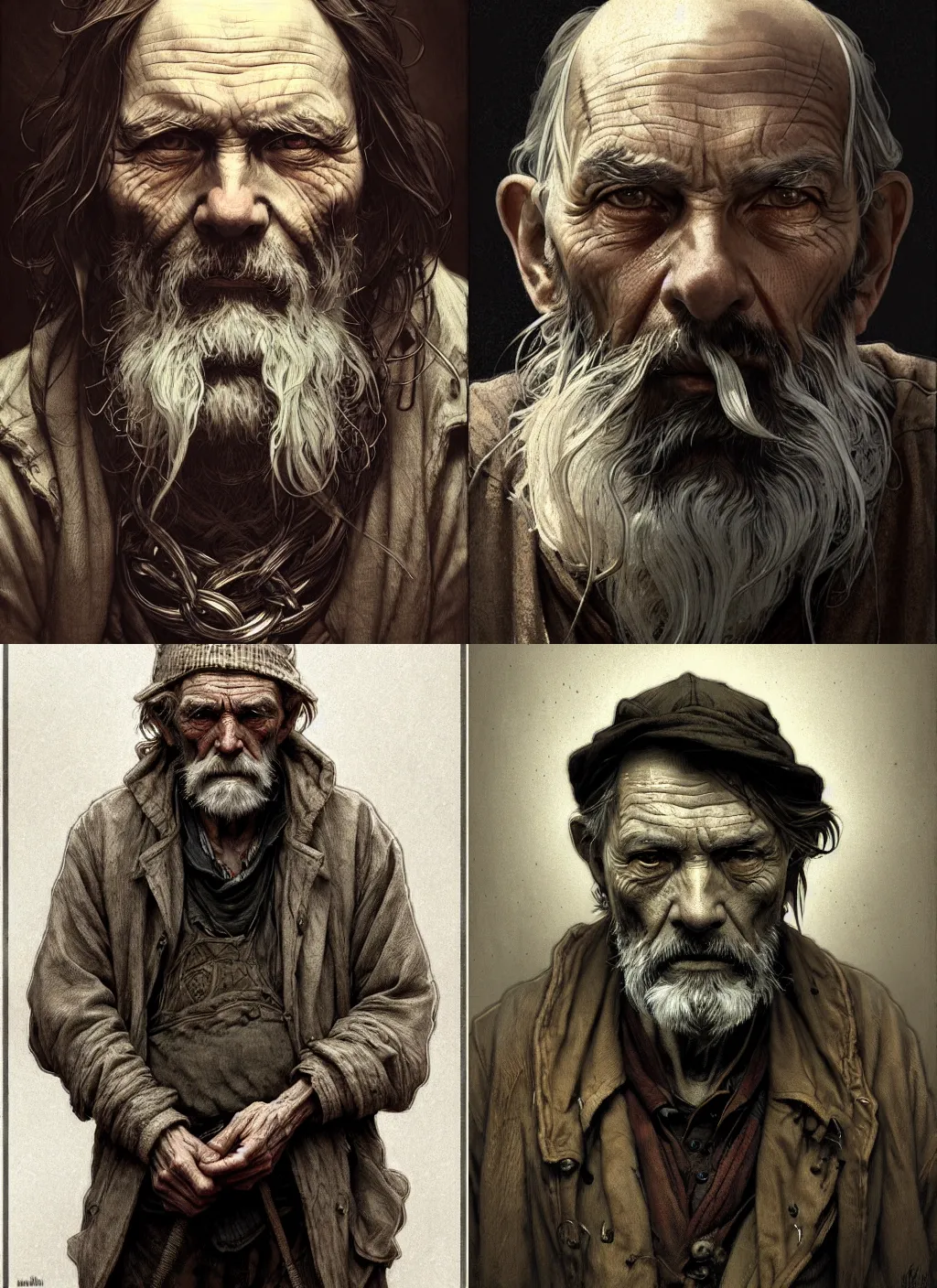 Prompt: a mugshot of an old hobo, intricate, sharp focus, illustration, highly detailed, digital painting, concept art, matte, art by wlop and artgerm and greg rutkowski and alphonse mucha, masterpiece