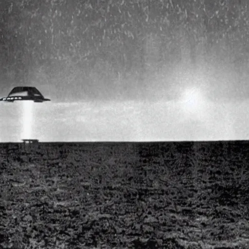 Image similar to dark photo of an germanic ufo project in the world war 2, black and white