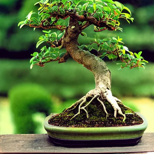 Image similar to A prize-winning ficus bonsai in an innovative style, blog photography, F 1.4 Kodak Portra