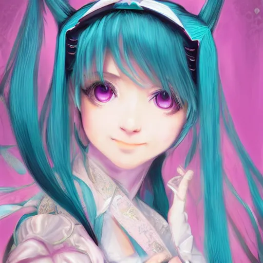 Image similar to a beautiful portrait of hatsune miku as a wizard, fantasy, intricate, elegant, highly detailed, digital painting, artstation, concept art, matte, sharp focus, illustration, art by jacque - louis david, baroque style