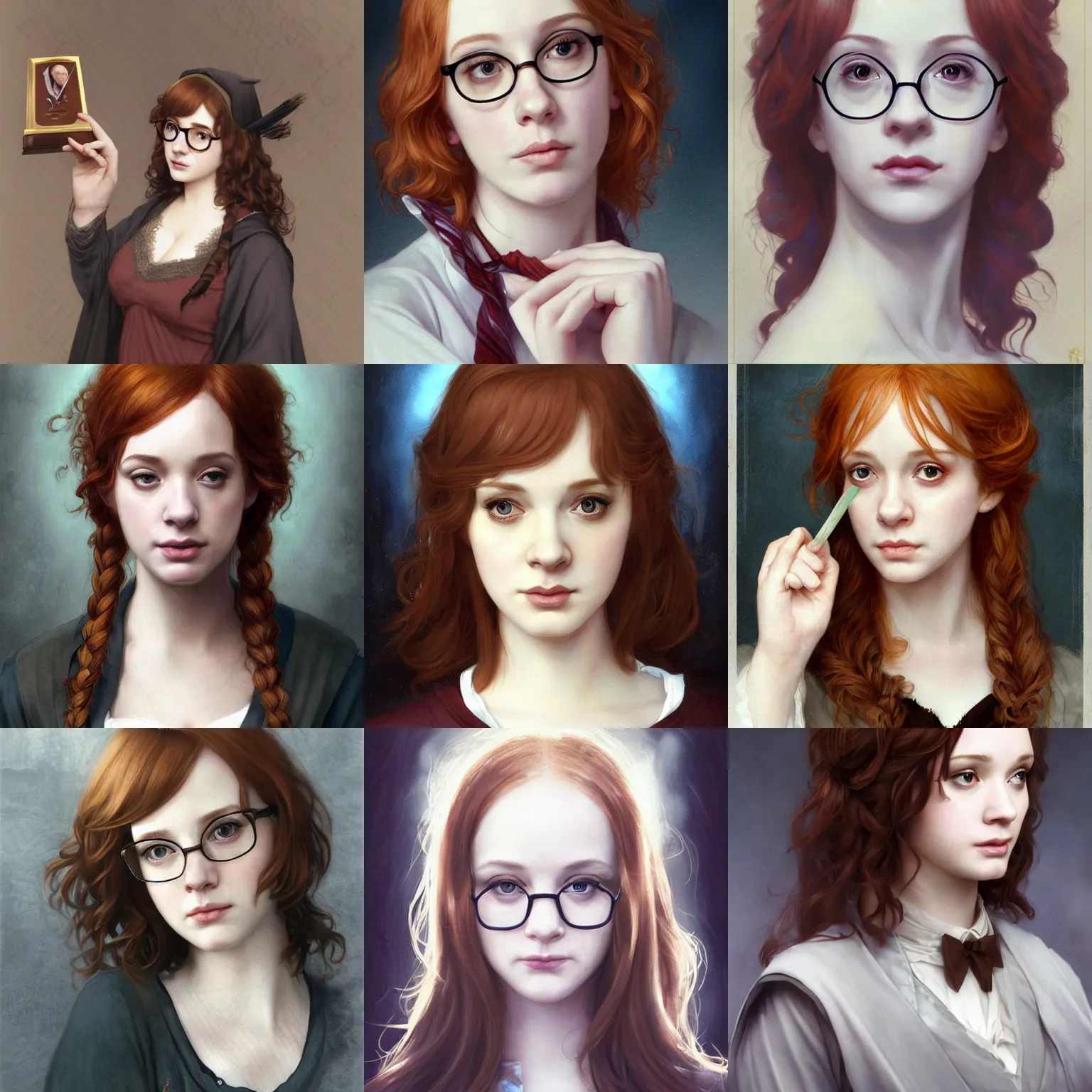 Prompt: beautiful, sad christina hendricks, sad expression dressed as a hogwarts student, with brown hair, harry potter, defined facial features, glasses, symmetrical facial features. by ruan jia and artgerm and range murata and krenz cushart and william adolphe bouguereau, key art, fantasy illustration, award winning, intricate detail realism hdr, full body portrait