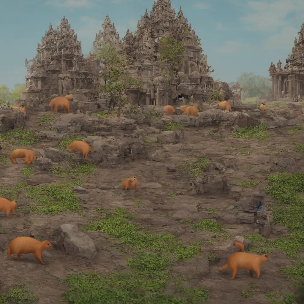 Prompt: The Capybara Sacred Temple, 4K, trending on artstation