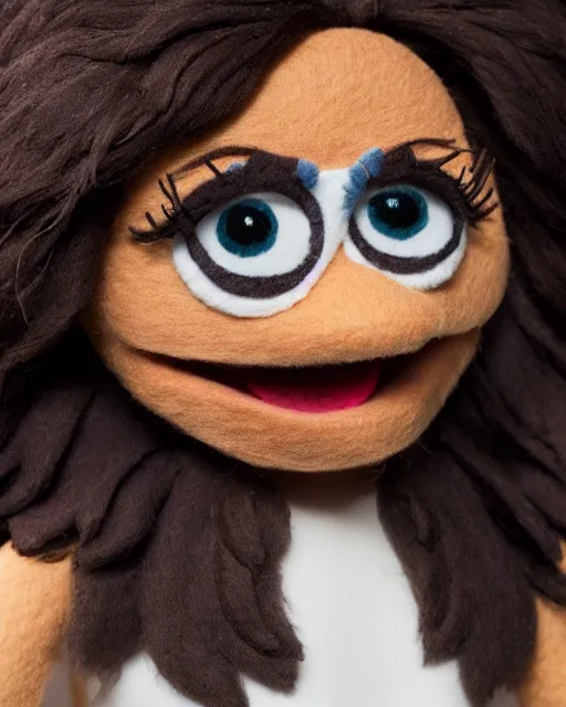 Image similar to kelly kapoor as a muppet. highly detailed felt. hyper real photo. 4 k.