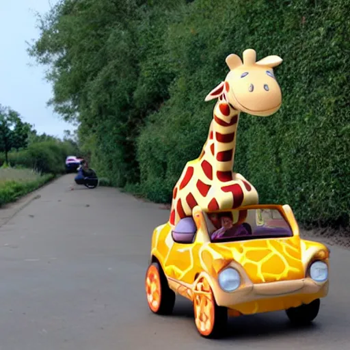 Prompt: giraffe car, vroom vroom