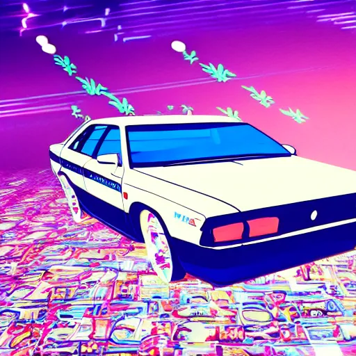 Image similar to vaporwave car