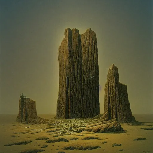 Image similar to you appear smaller than an insect next to the monolith, by Zdzisław Beksiński