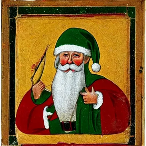 Prompt: medieval european art of santa claus,