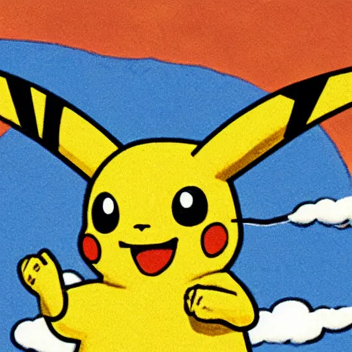 Prompt: picachu firing an impact thunderbolt at the holy family