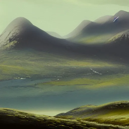 Image similar to matte painting of the mountains of mourne in ireland