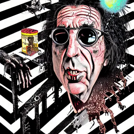 Image similar to graphic illustration, creative design, alice cooper, biopunk, francis bacon, highly detailed, hunter s thompson, mixed