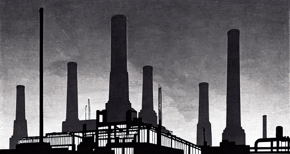 Prompt: battersea power station, highly detailed, dramatic lighting, intense shadows, rich deep colours, by roy lichtenstein