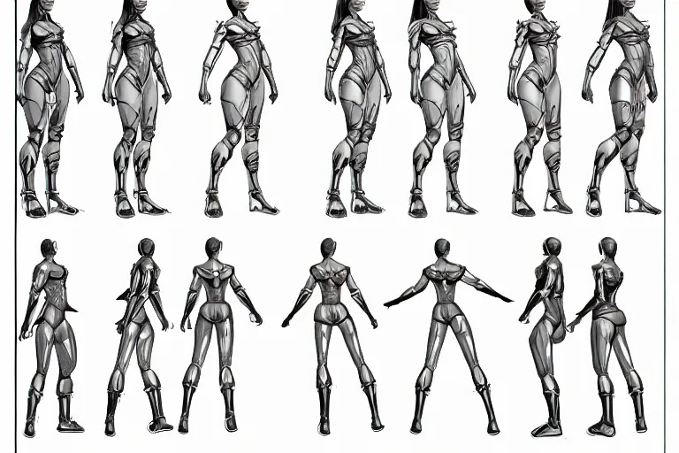 prompthunt: 3d model tpose turnaround of female sci fi character