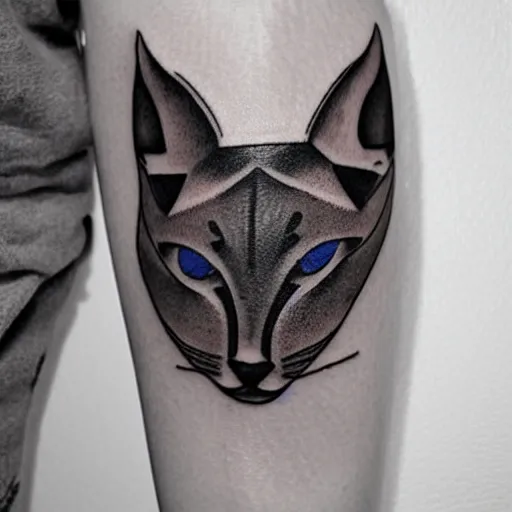 Image similar to a geometric tattoo of a siamese cat with blue eyes