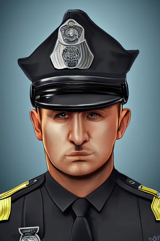 Image similar to police officer, angry, symmetrical, highly detailed, digital art, sharp focus, trending on art station