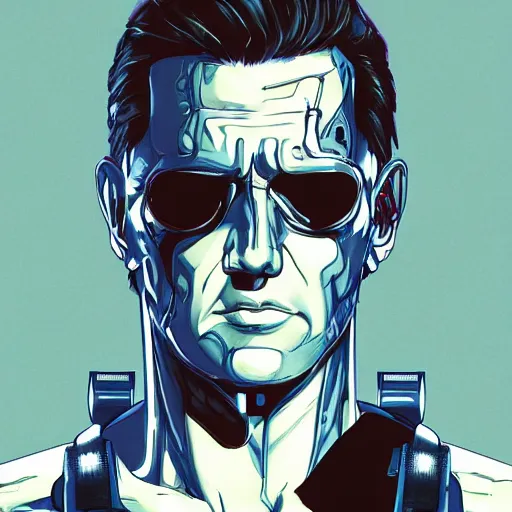 Image similar to James Cameron as the T-800 Terminator, the terminator robot looks exactly like James Cameron, ambient lighting, 4k, anime key visual, lois van baarle, ilya kuvshinov, rossdraws, artstation