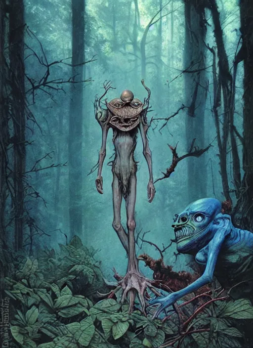 Image similar to hyper realistic magic alien in the woods in a river gorgeous lighting, lush forest foliage blue sky a hyper realistic ink drawing by chiara bautista and beksinski and norman rockwell and greg rutkowski, tom bagshaw weta studio, and lucasfilm