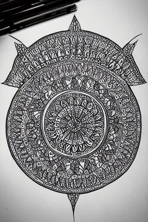 Image similar to symmetric lizard mandala ink drawing