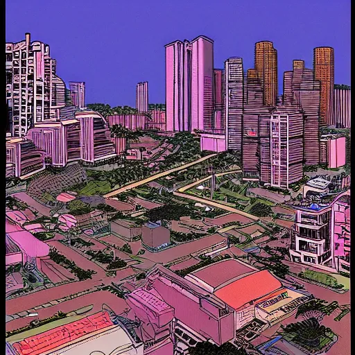 Prompt: a snapshot of a singaporean neighbourhood, by moebius