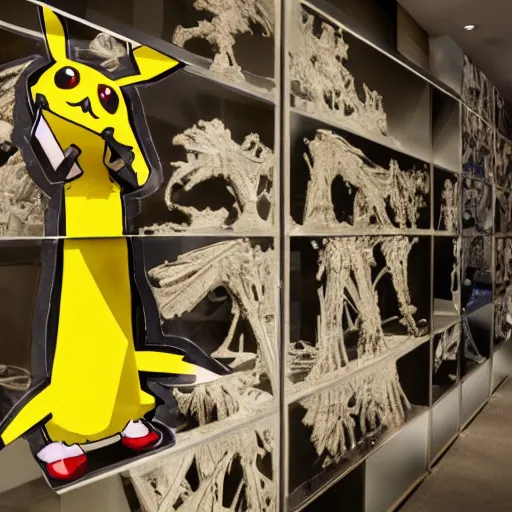 Image similar to Photograph of a Pikachu skeleton fossils, museum exposition