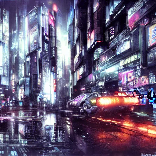 Image similar to futuristic cyberpunk bladerunner by yoshitaka amano