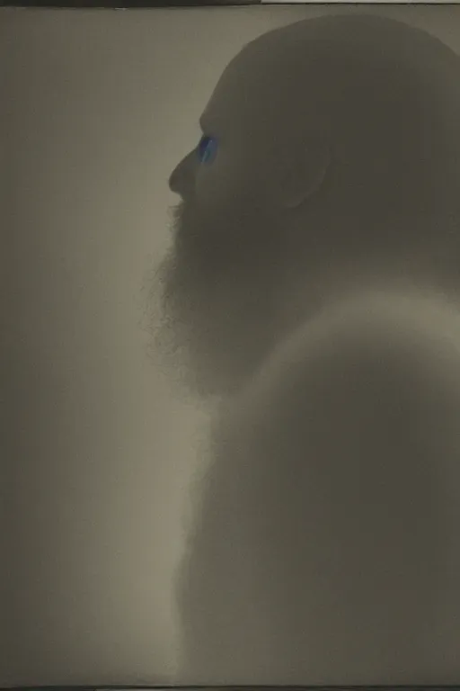 Image similar to a man's face in profile, long beard made of an enormous ocean wave, in the style of the Dutch masters and Gregory crewdson, dark and moody