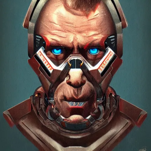 Prompt: A portrait of brutal soviet granddad cyborg by Edurard Nabiullin, Trending on artstation, dark color scheme