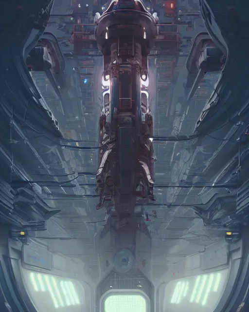 Image similar to Full shot of a spaceship squid defined factory features, intricate abstract. cyberpunk, symmetrical design features. By Richard Corben By Ruan Jia and Artgerm and Range Murata and WLOP and Ross Tran and William-Adolphe Bouguereau and Beeple. Key Art. Fantasy Illustration. award winning, Artstation, intricate details, realistic, Hyperdetailed, clean ink detailed line drawing, 8k resolution.