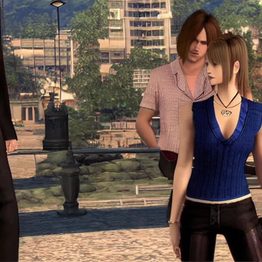 Image similar to a still of from the movie lost in translation crossover with the game final fantasy viii