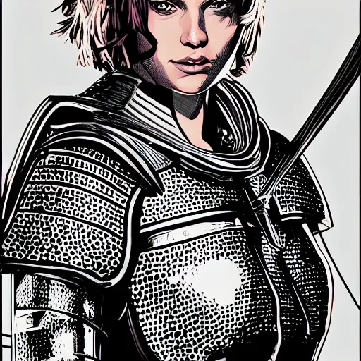 Image similar to a tomboy female knight wearing medieval armor. knight tomboy. art by martin ansin, martin ansin artwork. portrait.