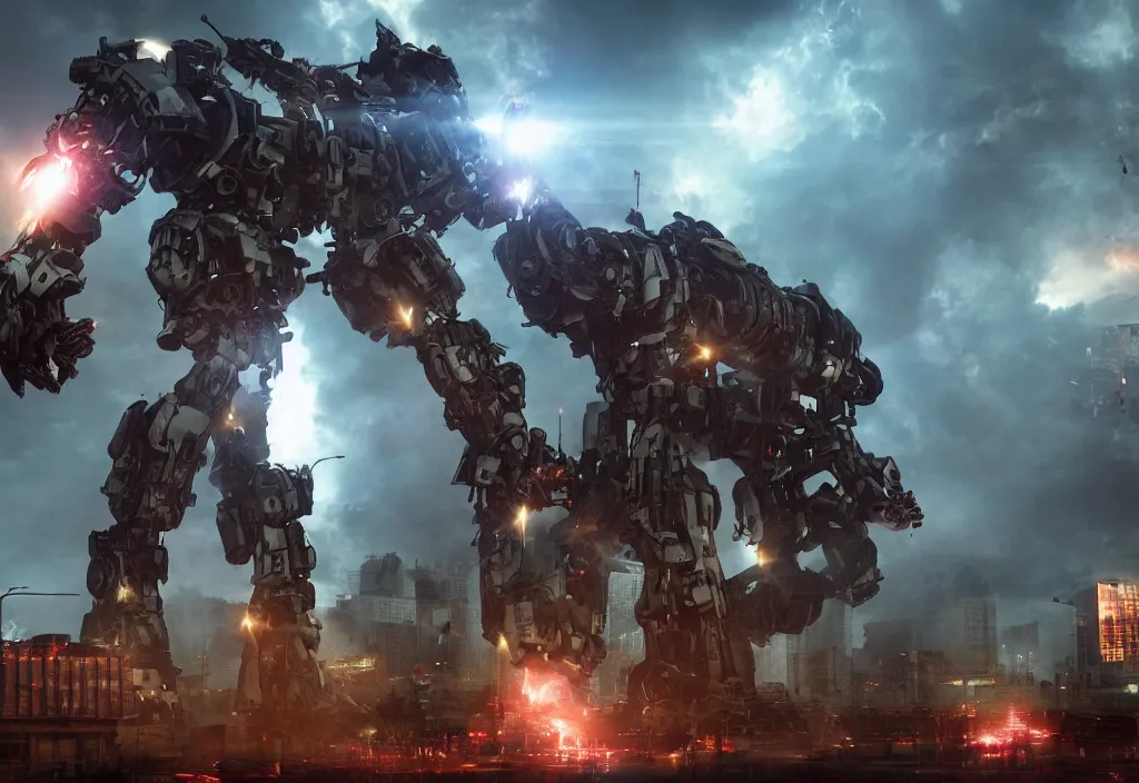 Prompt: mecha peronist destroying a city, photorealistic, film, cinematic lighting, octane tender, volumetric light, dark - art