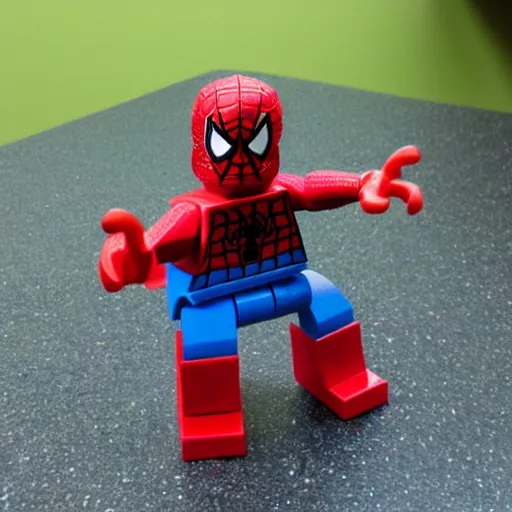 Prompt: a spiderman lego figure