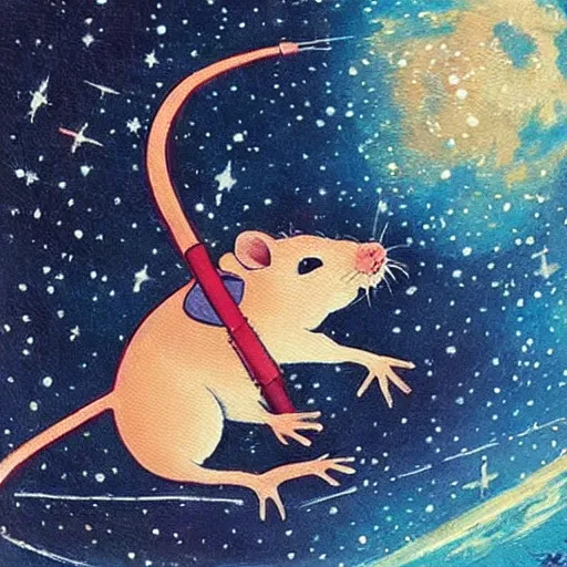 Prompt: Rat in the space, painting by Hiroshi Yoshida style