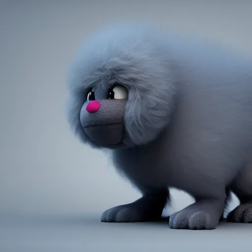 Image similar to cute chthonic fluffy monster, vray render, 50mm lens, bottom angle