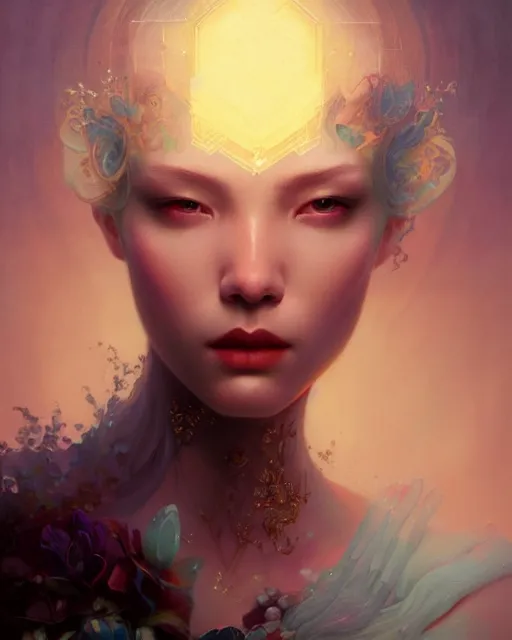 Prompt: benefit of all, ill of none, crystal, fantasy beauty portrait by tom bagshaw, tooth wu, wlop, james jean, victo ngai, beautifully lit, muted colors, highly detailed, artstation, fantasy art by craig mullins, thomas kinkade