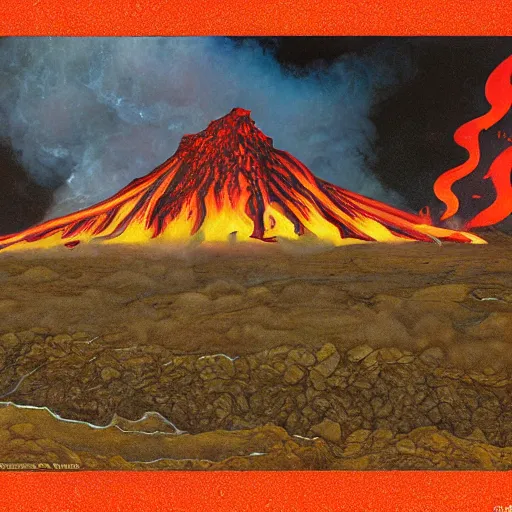 Image similar to poutine ( the canadian meal ) from ngauruhoe ( mount doom ), lava texture, char texture, volcano texture, fire texture, by alan lee, by john howe