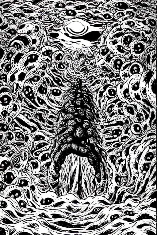 Prompt: the end of the world as we know it, junji ito illustration, lovecraftian horror, epic composition, full - color