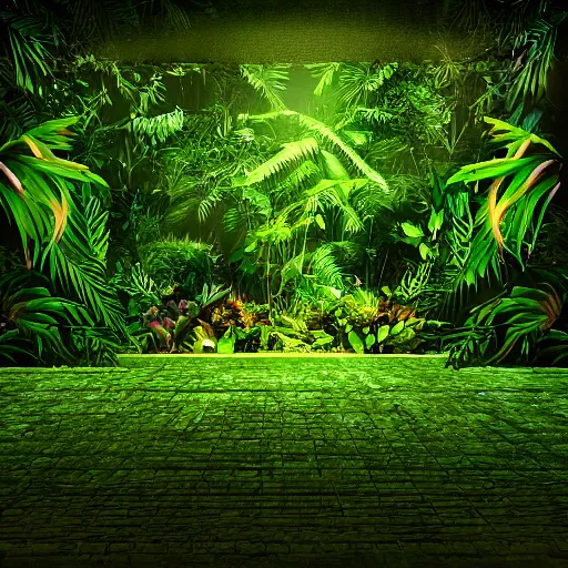 Prompt: jungle inside spotlight, background dark