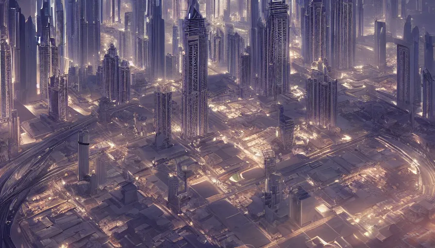 Prompt: very very small dubai city, by ilya kuvshinov, rtx rendering, octane render 1 2 8 k, maya, extreme high intricate details by tom bagshaw, medium shot, close up shot, composition by sana takeda, lighting by greg rutkowski