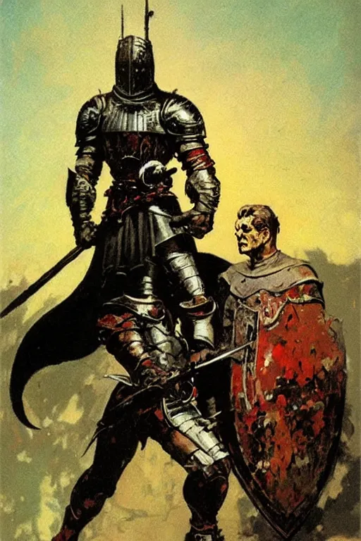 Prompt: a knight. full body portrait. by frank frazetta