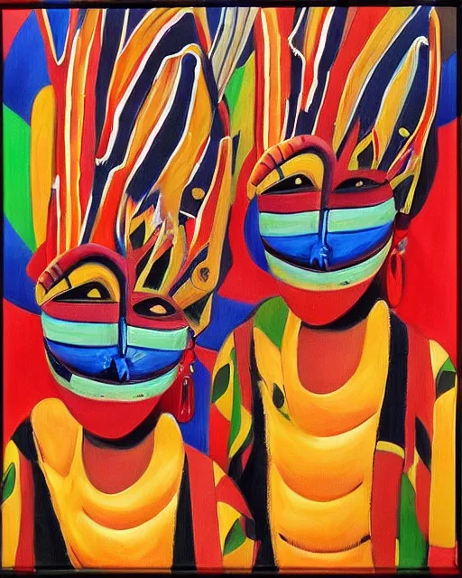 Image similar to Burkina Faso masquerade, painting by Toni Toscani, oil on canvas, Kooness