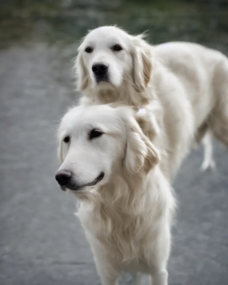 Prompt: 4K HD, high detail photograph, shot with Sigma f/ 4.2 , 250 mm sharp lens, shallow depth of field, subject= White golden retriever, consistent, high detailed light refraction, high level texture render