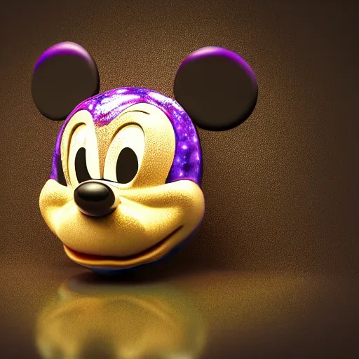 Image similar to counterfeit mickey mouse head, fractal, broken, psychedelic dystopia, wet, mycelium, radiant alien, rococo, baroque, automotive, bio-mechanical, porcelain, iridescent, sub surface scattering, octane render